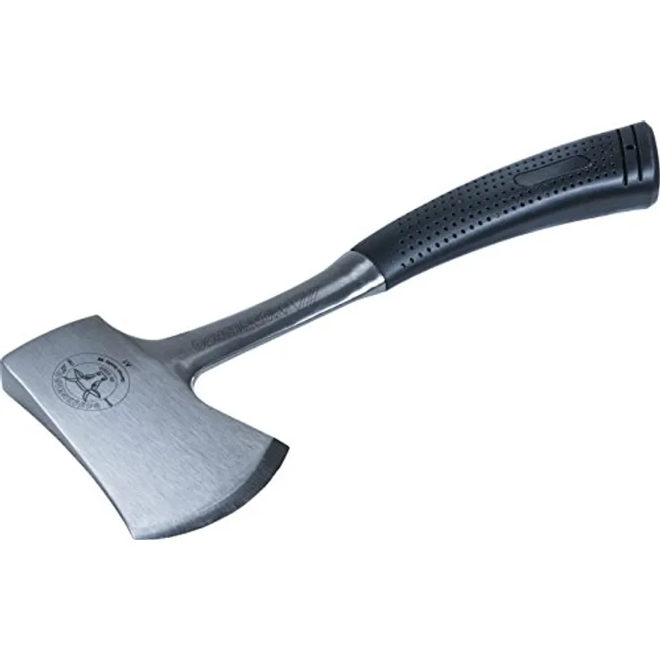 Ochsenkopf Ganzstahlbeil, Kopf und Stiel aus einem Stück geschmiedet, Rückseite zum Einschlagen, Ledertasche mit Gürtelschlaufe