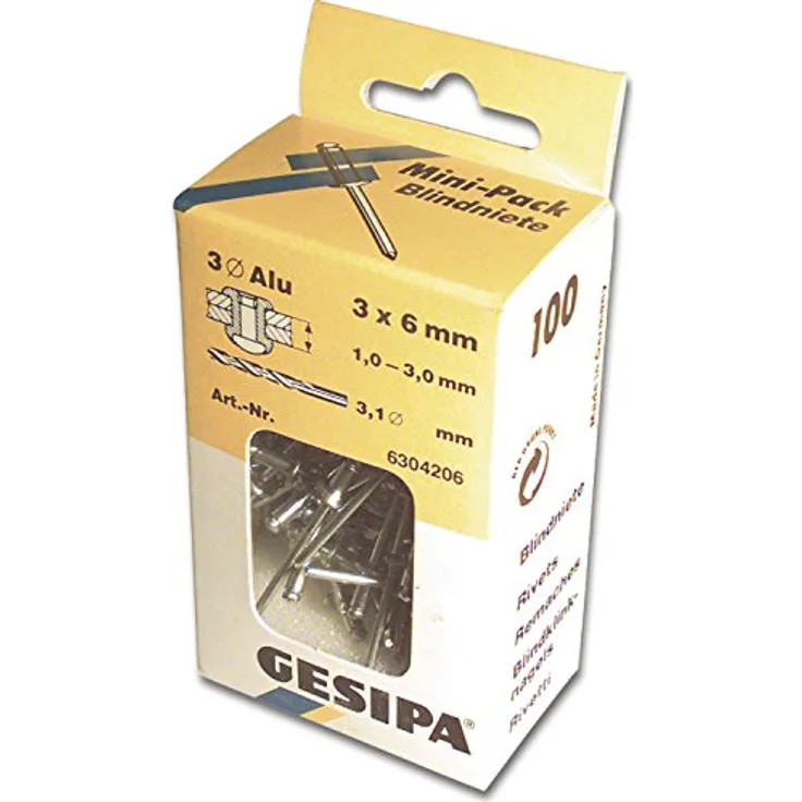 Gesipa Blindniete Mini-Pack Alu-Stahl 3 x 8 mm, 1 Stück, (1433531) Blindniettechnik, Grau, 100 x 50 x 50 cm, 100