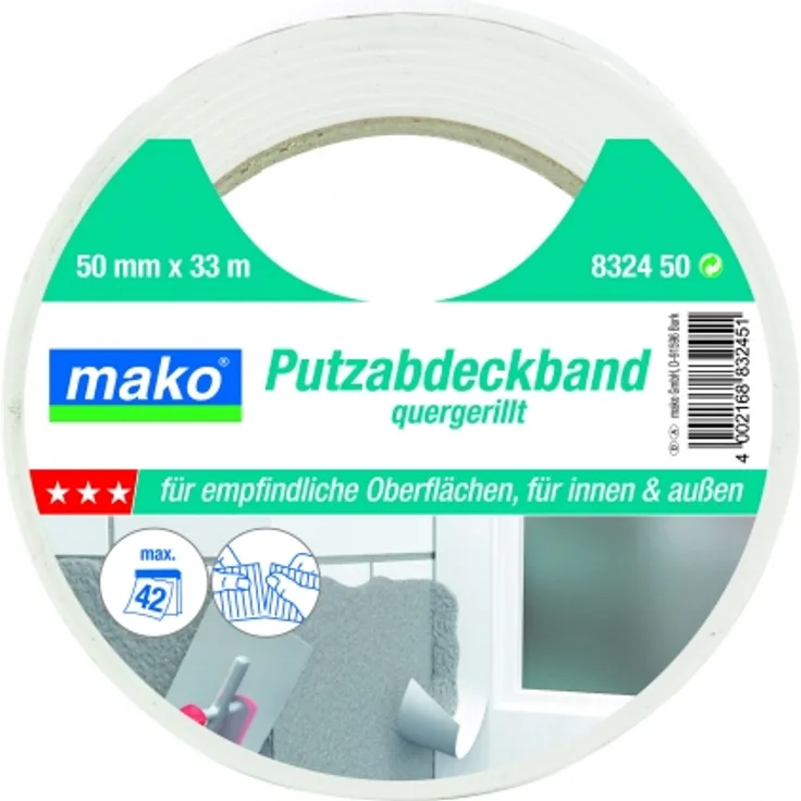 Mako KOMFORT Putzabdeckband weiC quergerillt 50mm x 33m weiC Nr. 832450 Putzerkl