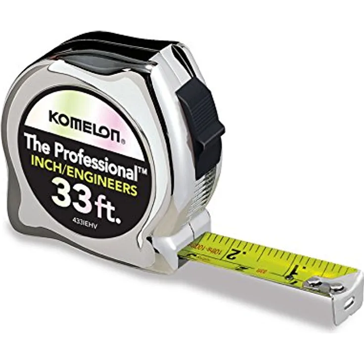 Komelon 433IEHV High-Visibility Professional Tape Measure both Inch and Engineer Scale Printed 33-feet by 1-Inch, Chrome by Komelon
