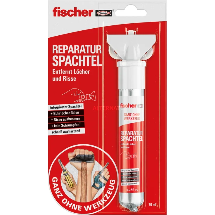 fischer GOW Reparaturspachtel, 70ml Spachtelmasse, weiß