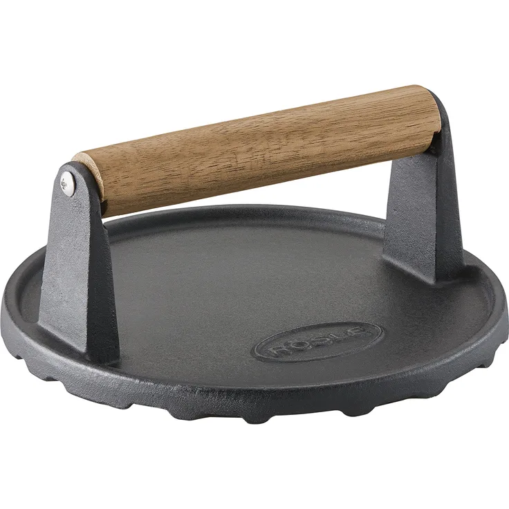 RÖSLE Barbecue-Gewicht, Hochwertiges Gewicht zum schnelleren Garen von Burgern oder Steaks, Gusseisen, Holzgriff, 17,5 cm
