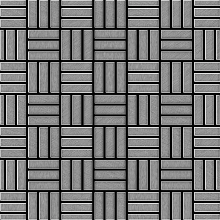 Mosaik Fliese massiv Metall Edelstahl gebürstet in grau 1,6mm stark ALLOY Basketweave-S-S-B 0,82 m2