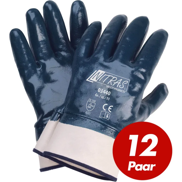 NITRAS 03440 Nitrilhandschuhe Arbeitshandschuhe Handschuhe mit Stulpe - 12 Paar