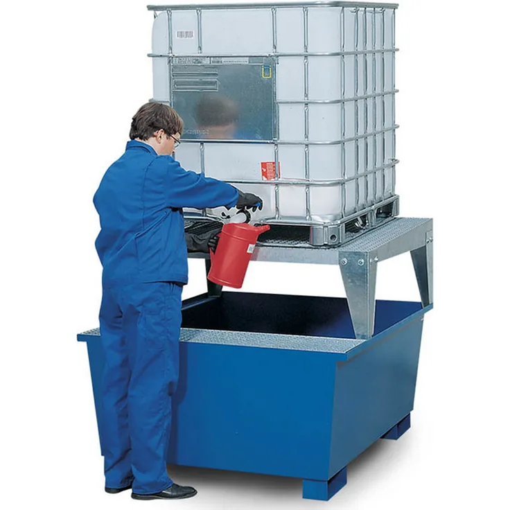 R+R Industrietechnik Auffangwanne RTC-1 für 1x1000l IBC Fass inklusive Abfüllbock RAL 5010 Enzianblau