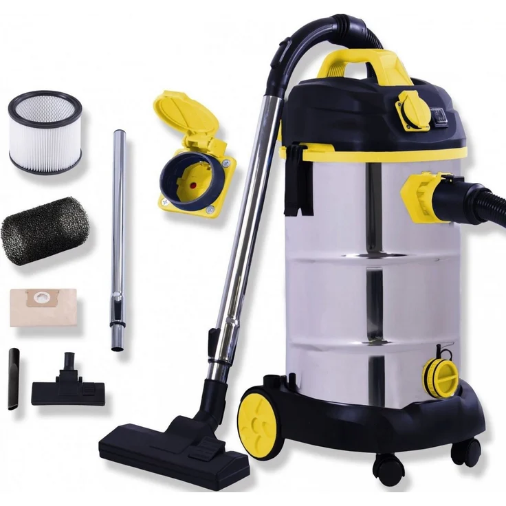Masko Industry Industriestaubsauger Nass Trocken Sauger Edelstahl max. 1800W Gelb Behältervolumen 30 l Saugvolumen von 58 l/s