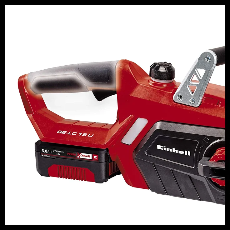 Einhell Akku-Kettensäge GE-LC 18 Li Kit Power X-Change - Li-Ion, 18V, 25 cm Schwertlänge, Rückschlagschutz, Kettenfangbolzen, inkl. 3,0 Ah-Akku und Schnellladegerät – Bild 4
