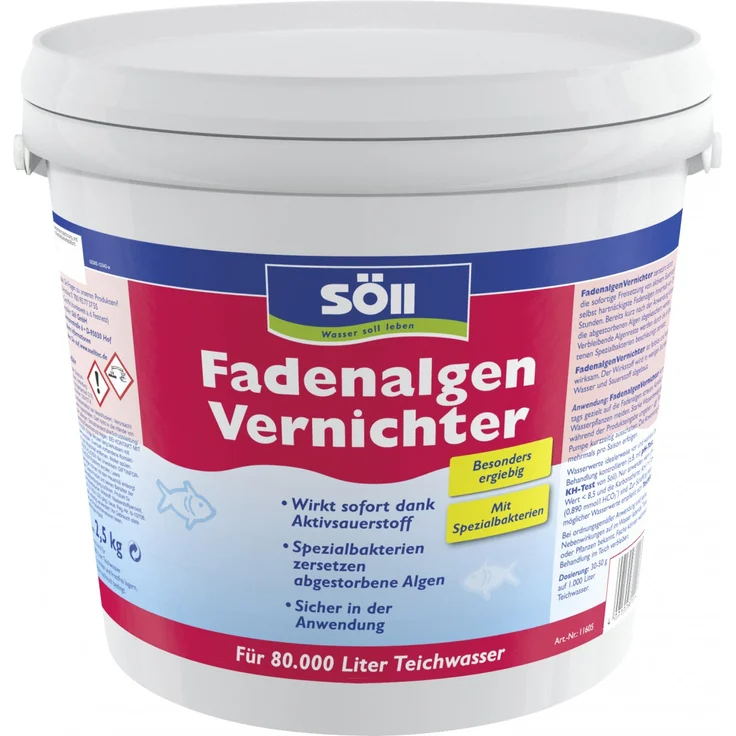 Söll 11605 FadenalgenVernichter mit Aktivsauerstoff 2,5 kg -hochwirksamer Fadenalgenentferner mit Sofortwirkung vernichtet Fadenalgen im Pflanzenteich Naturteich Schwimmteich Fischteich Koiteich – Bild 1