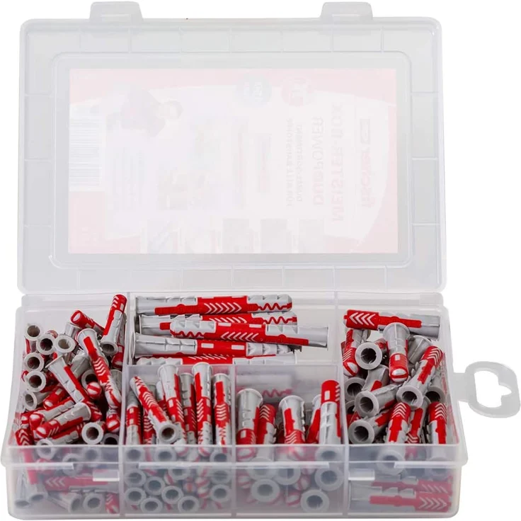 fischer Meister-Box DUOPOWER kurz-lang, Dübelbox mit 150 Teilen (60 Stück 6 x 30, 40 Stück 8 x 40, 30 Stück 6 x 50, 20 Stück 8 x 65), Universaldübel, Praktische Dübelkiste für Heimwerker und Profis - Preisvergleich – Bild 2