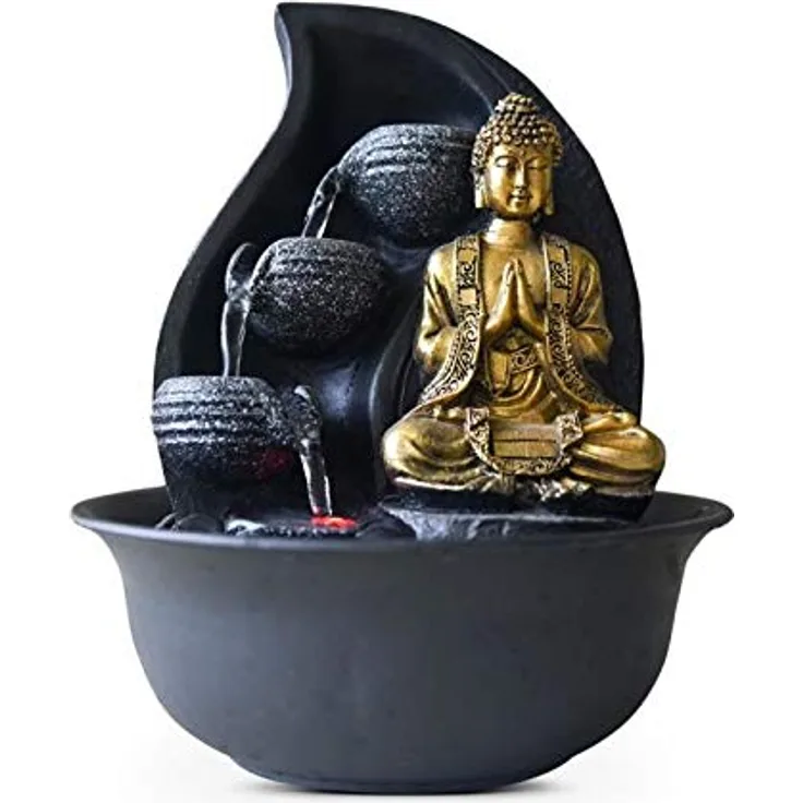 Zen Light Praya Zimmerbrunnen mit Pumpe und LED-Beleuchtung, Kunstharz, Einheitsgröße