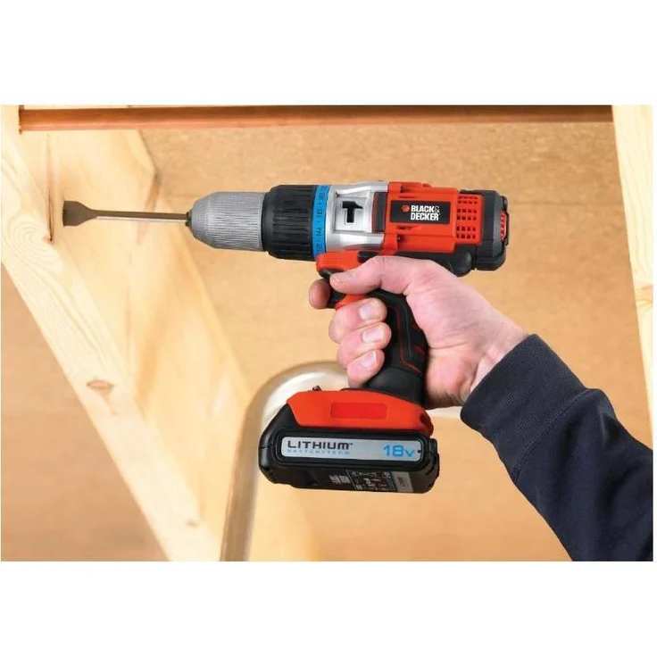 Black+Decker 2-Gang Hochleistungs-Akku-Schlagbohrschrauber (18V Li-Ion,5 Metallplanetengetriebe,Sicherheitselektronik,ergonomische Form,24-stufige Drehmomentvorwahl,LED) EGBHP188K – Bild 2