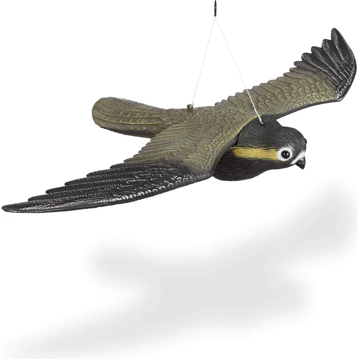 Relaxdays Vogelschreck Falke, fliegender Greifvogel als Vogelscheuche, Raubvogel Attrappe, Vogel lebensgroß, mehrfarbig