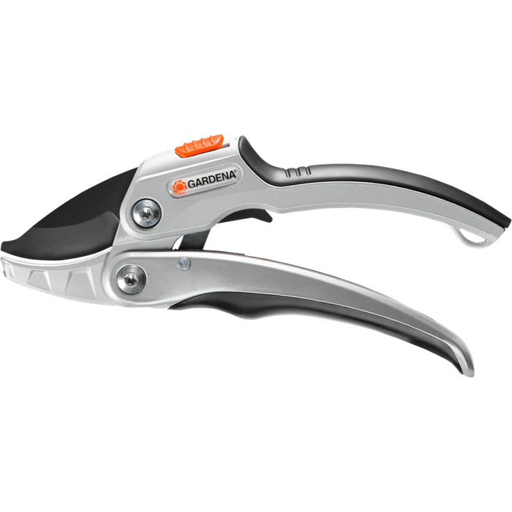 GARDENA Ratschenschere SmartCut Stabile Gartenschere mit Amboss-Schneide für stärkeres und trockenes Holz bis 25 mm Durchmesser, zwei Griffpositionen, mit Ratschenmechanismus und Alugriffen 8798-20 mittelgroß