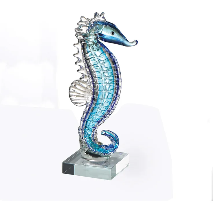 Casablanca Glasskulptur Seepferdchen blau|klar 2er Set 2x B 8 x H 24 x L 8 cm