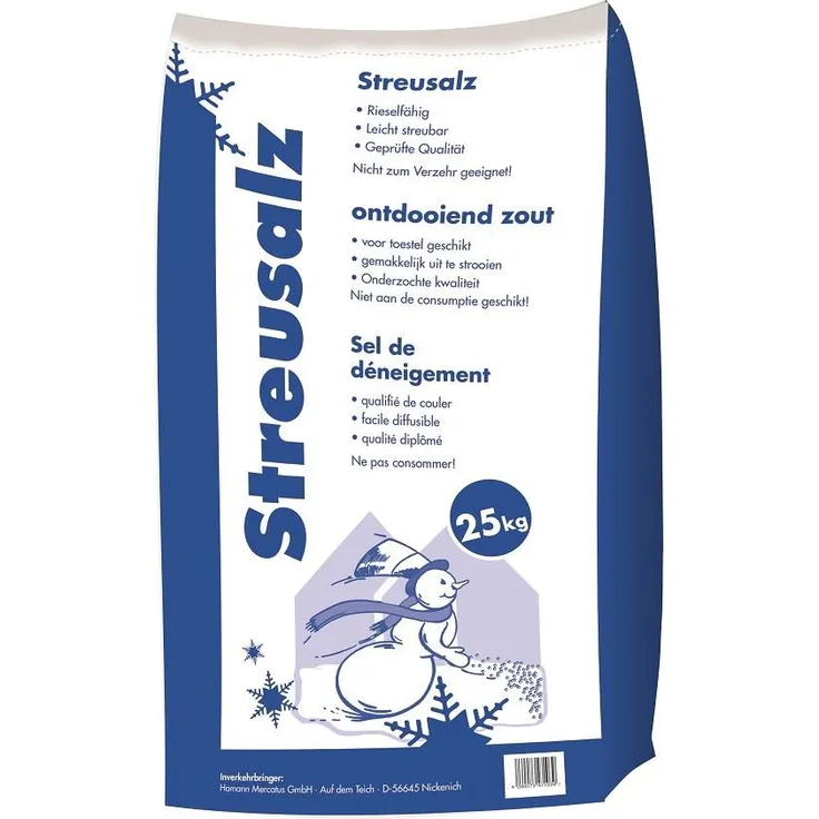 Hamann Mercatus Streusalz 25 kg Sack Streugut zur Beseitigung von Eis und Schnee, rutschfreie Gehwege und Straßen