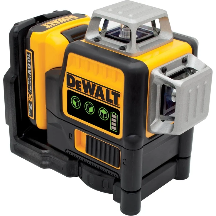 Dewalt Linienlaser (selbstnivellierender 3x360°,10,8V, 2Ah, manueller Modus ab 4° (Blinkmodus), Arbeitsbereich: 30M (60M mit Empfänger), Genauigkeit: +--3mm10m, IP65) grün – Bild 1