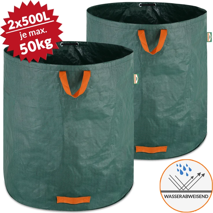 Gardebruk Gartenabfallsack 2 x 500L = 1000L | Gartensack mit Stabilisierungsring | Laubsack wasserabweisend | Gartensäcke faltbar – Bild 1