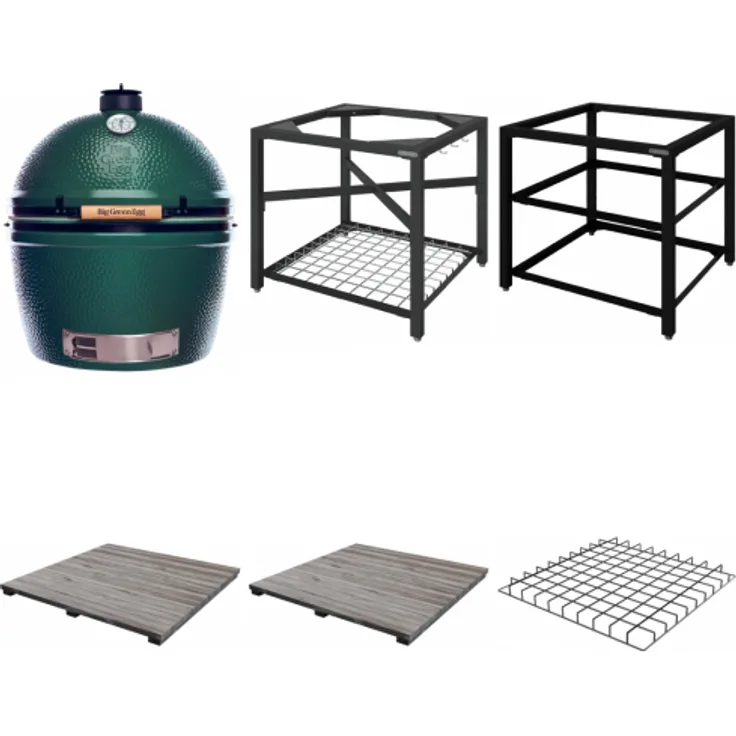 Big Green Egg Größe XXL Holzkohlegrill inkl. Außenküche in heller Akazie