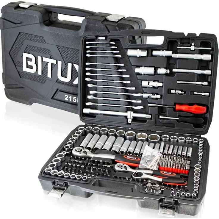 BITUXX Werkzeugkoffer 215 tlg Knarrenkasten Ratschenkasten Nusskasten Stecknuss Umfangreiches Set mit 1,2 1,4 3,8 Ratschen und Zubehör – Bild 1
