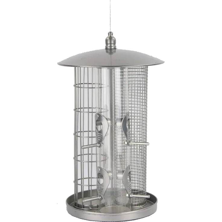 Dehner Natura Wildvogel-Futterspender Triple, Ø 22 cm, Höhe 36.5 cm, Metall, silber