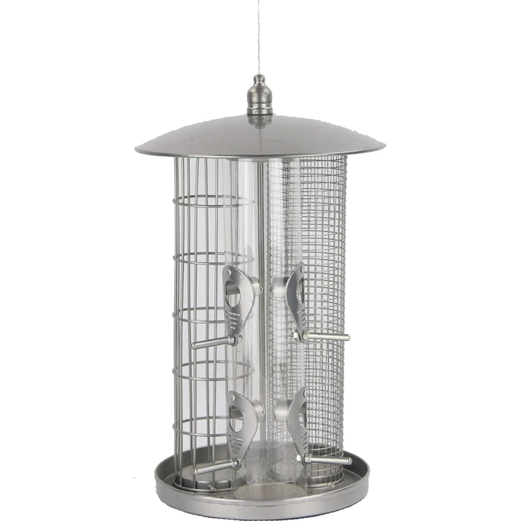 Dehner Natura Wildvogel-Futterspender Triple, Ø 22 cm, Höhe 36.5 cm, Metall, silber