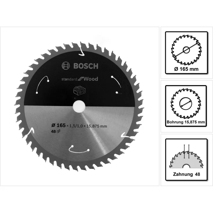 Bosch Professional Kreissägeblatt Standard for Wood (Holz, 165 x 15,875 x 1,5 mm, 48 Zähne, Zubehör Akku Kreissäge) – Bild 1