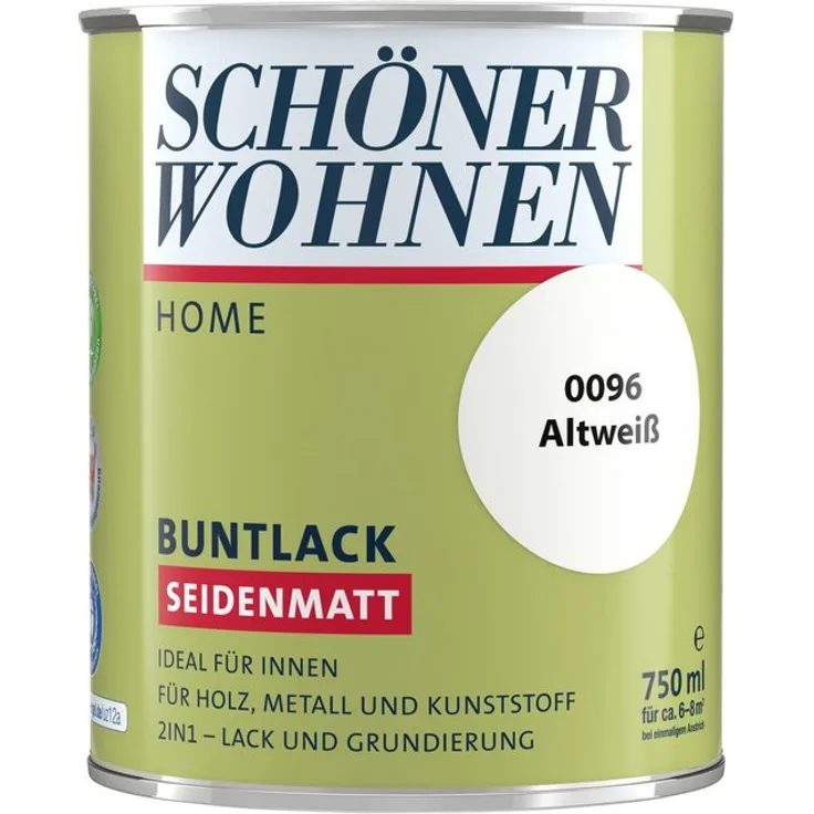 SCHÖNER WOHNEN FARBE Lack Home Buntlack , seidenmatt, 750 ml, altweiß