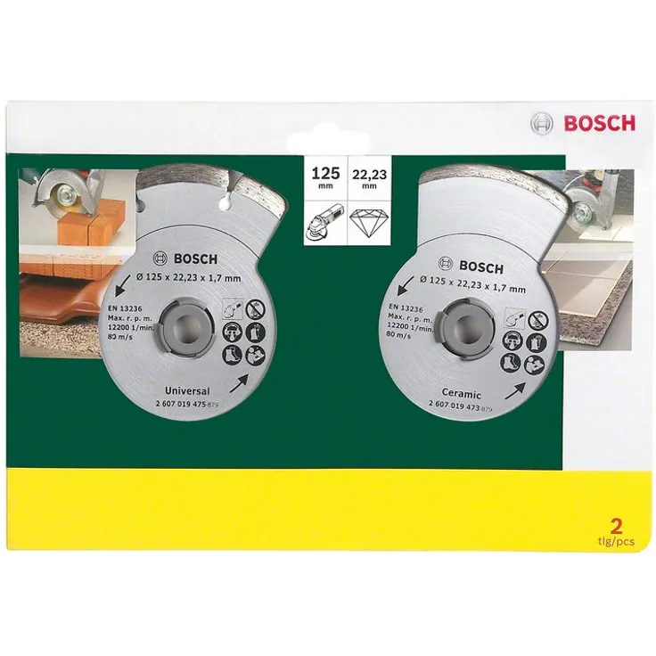 Bosch 2 Stück Diamanttrennscheiben (für Fliesen und Baumaterial, Ø 125 mm, Zubehör Winkelschleifer)