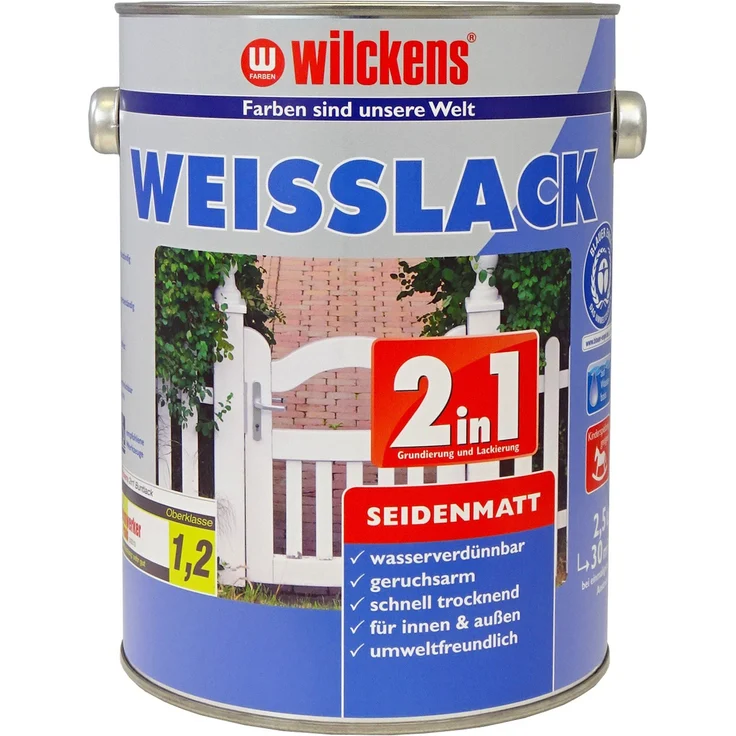 dynamic24 - 2in1 Weisslack seidenmatt Grundierung Lack 2,5L Holzlack Metalllack Lackierung - weiß – Bild 1