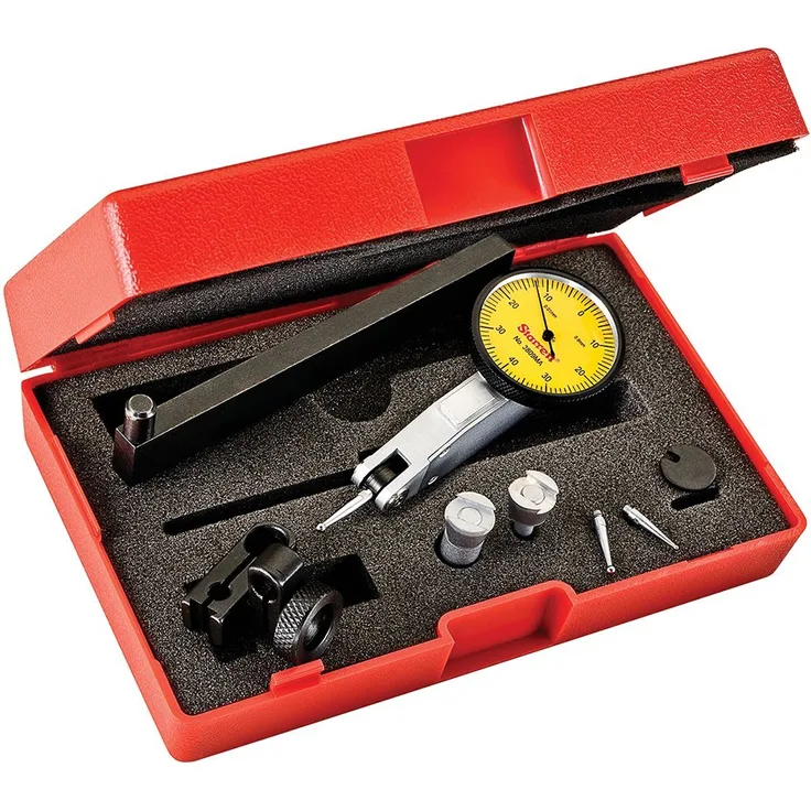Starrett 3809MAC Fühlhebelmessgerät mit Tastarm, gelbes Messblatt, 32 mm DRM, 0.8 mm Range, 0.01 mm Grad, plus 4 teiliges Zubehör und 2 extra Klemmen
