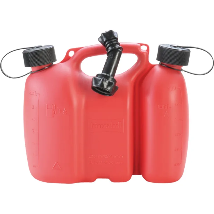 hünersdorff PROFI Doppelkanister - Kombikanister für Kraftstoff und Öl mit Kindersicherung und Auslaufrohr, 3 + 1,5 Liter, rot, UN-Zulassung, Made in Germany