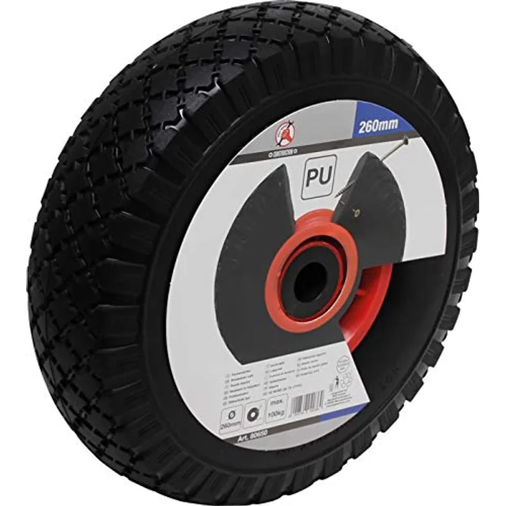 Kraftmann 80650 | Rad für Sackkarren-Bollerwagen | PU, rot-schwarz | 260 mm