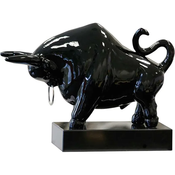 Casablanca Skulptur Stier schwarzglänzendL.49 cm Poly,B.15cm,H.30cm,schwarzer Marmorsockel (BxHxT) 49 x 30 x 15 cm