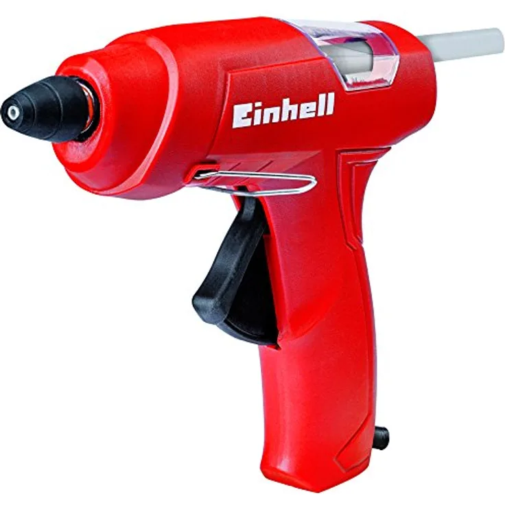 Einhell Heißklebepistole TC-GG 30 (mechanischer Vorschub, Sichtfenster, Aufstellbügel, inkl. Standard-, Flach-, Verlängerungsdüse, 3 Klebestifte)