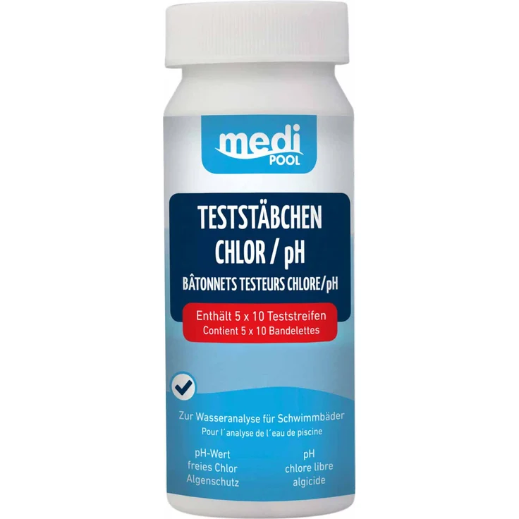 MediPool Teststäbchen Chlor/pH/Algenschutz 50 Stück Teststreifen, Teststrips – Bild 1