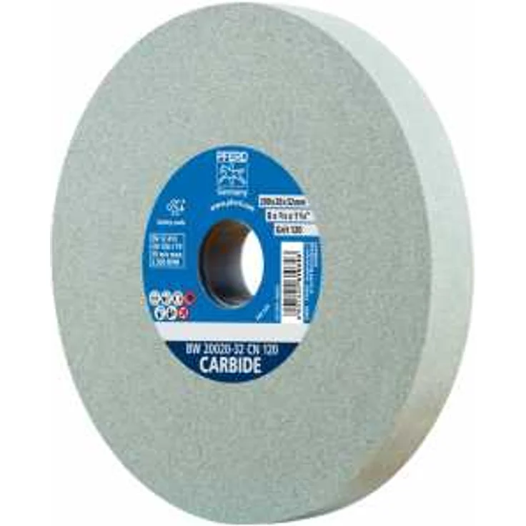 PFERD Schleifbockscheibe, 200x20x32mm, Ausführung CARBIDE, Korngröße 120, Siliciumcarbid, 39008439 – Schleifscheibe für das Bearbeiten harter Materialien mit integrierten Reduzierhülsen (25-20-16mm) – Bild 1