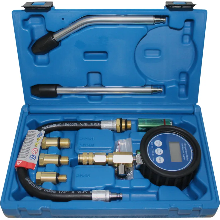 BGS 8980 | Digital-Kompressionstester für Benzinmotoren | 7-tlg. | Kompressionsprüfer-Satz | Kompressionsmesser | Testgerät