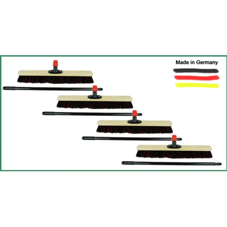 4x Straßenbesen 60 cm I mit Stiel I Arenga-Elaston schwarz-rot I Teleskopstiel I Besen für draußen I Industriebesen Gartenbesen Schneebesen