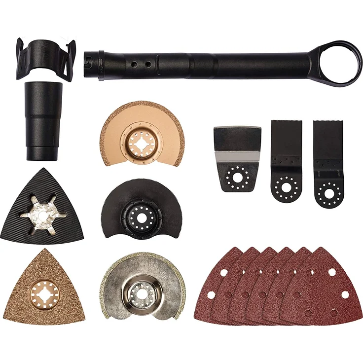 Einhell Multifunktionswerkzeug TE-MG 300 EQ Kit 300 W, max. 11000-20000 min-1, 12-fache Werkzeugaufnahme, inkl. Schleifplatte, 6x Schleifpapier, Schaber, versch. Tauch- und Segmentsägeblätter, Raspel – Bild 8