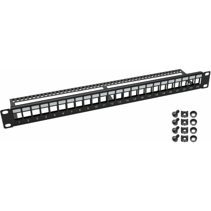 66445-02 UTP Keystone-Patchpanel für Serverschrank, 19 Zoll, 24 Ports, Schwarz - HMF