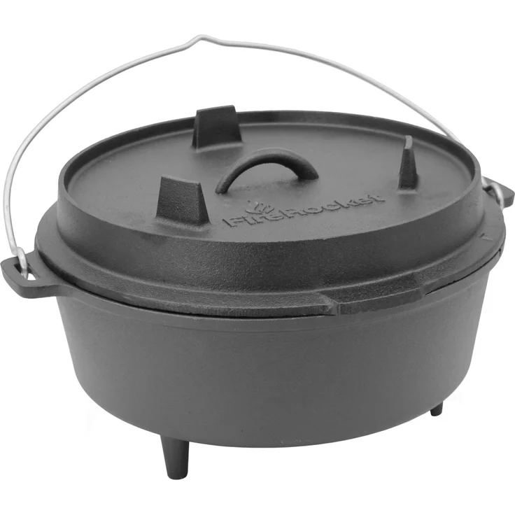 FireRocket Dutch Oven 6qt 5,5L mit Füßen Premium Gusseisen Schmortopf Gusstopf Feuertopf Bräter eingebrannt niederländischer Kochtopf – Bild 1