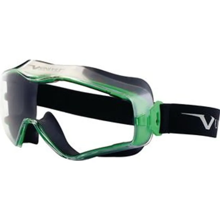 UNIVET Vollsichtbrille 6x3 Fassung gun metallic/grün EN166 Panoramagläser klar indirekt