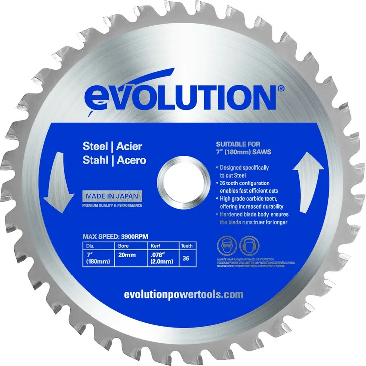 Evolution Power Tools Edelstahl Sägeblatt, 180BLADEST, 36 Zähne, 7 Inch