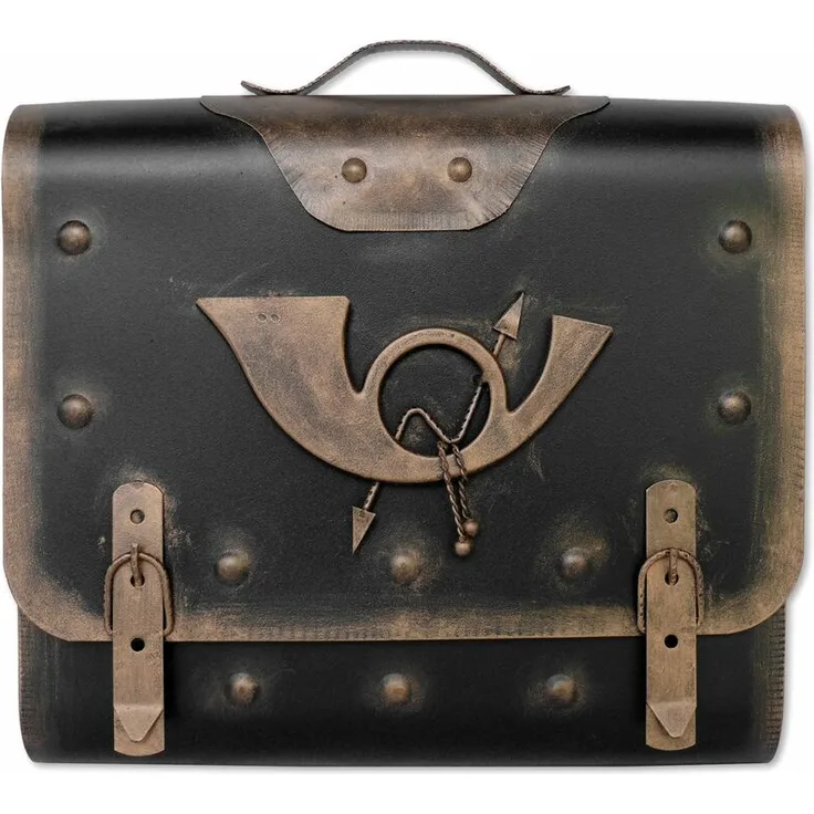 Briefkasten Alter Ranzen mit Posthorn PH2, 40 x 40 x 9 cm, gold