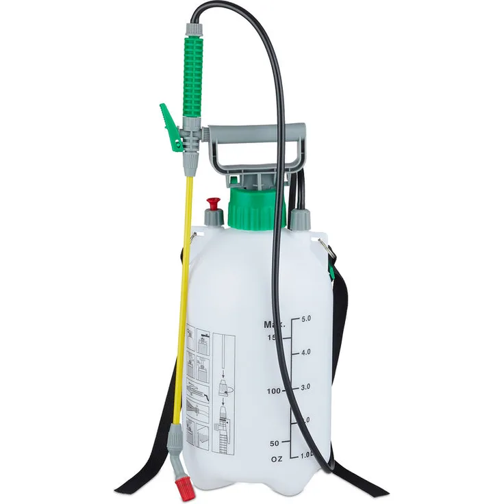 Drucksprüher 5 Liter, Drucksprühgerät mit Schlauch & Lanze, universal, Garten, 3 bar, verstellbare Düse, weiß