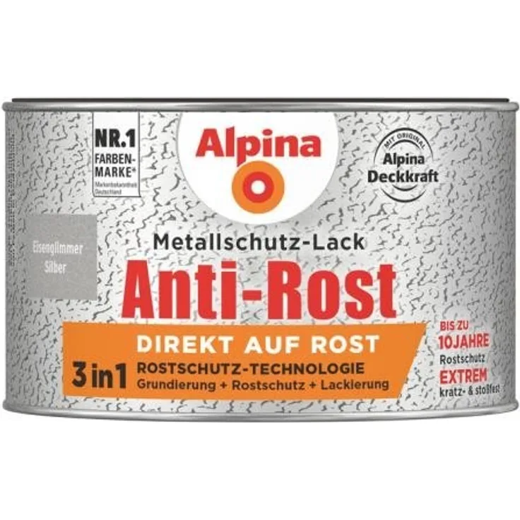 Alpina Metallschutz-Lack Anti-Rost Eisenglimmer 300 ml ca. RAL 9006 Silber
