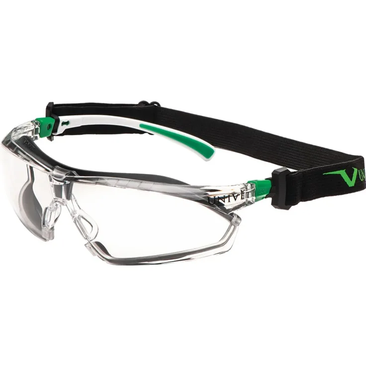 UNIVET Schutzbrille 506 UP Hybrid EN 166, EN 170 Bügel weiß grün, Scheibe klar Polycarbonat, mit Kopfband