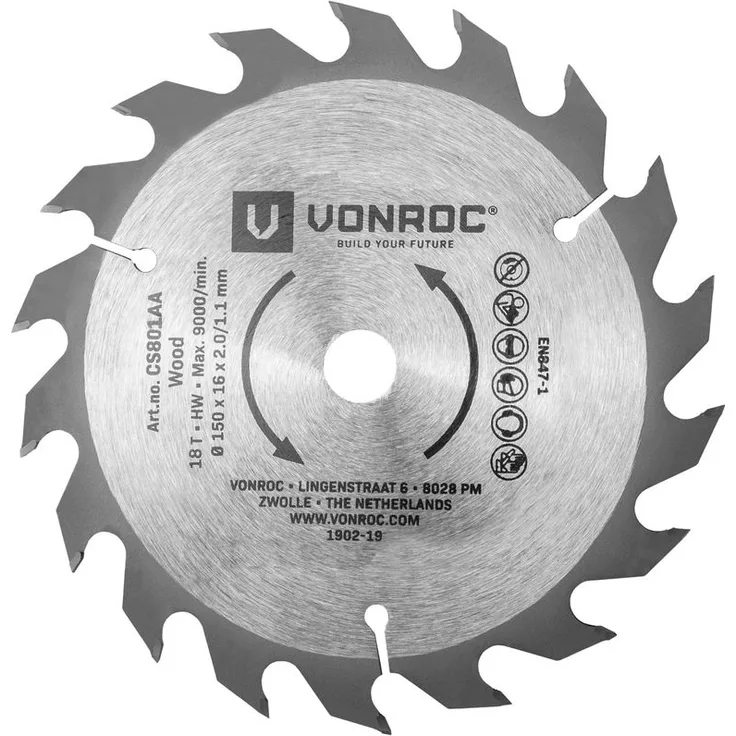 Kreissägeblatt 150 x 16 x 2,0-1,1mm - 18 Zähne – für Holz – Universal