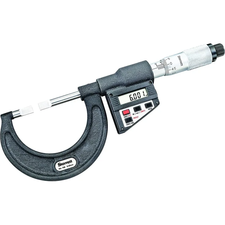 Starrett 786MEP-25 Mikrometer, mit LCD-Blade-Typ, nicht drehbare Spindel, einfache Fingerhut, 0-25 mm Reichweite, 0,001 mm Skala