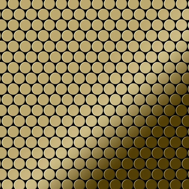 Mosaik Fliese massiv Metall Titan hochglänzend in gold 1,6mm stark ALLOY Penny-Ti-GM 0,88 m2